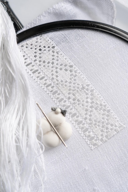 Detale haftu płaskiego z geometrycznym motywem